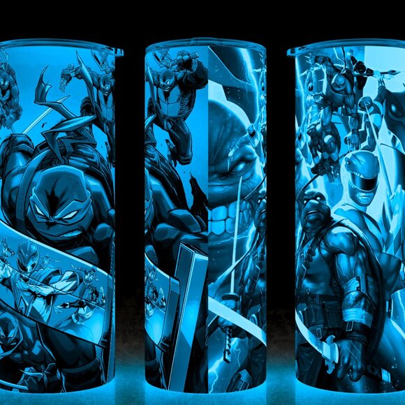 Glow in the Dark Power Rangers and TMNT Ninja Turtles Cup Mug Tumbler 20oz - Picture 1 of 4